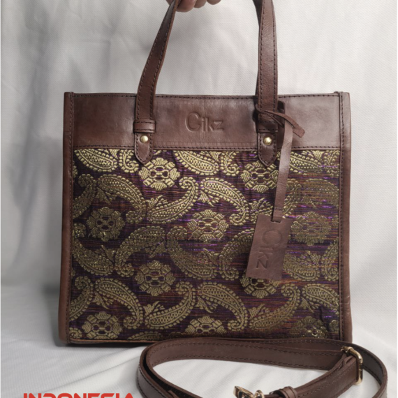 Tote Bag Kulit Kombinasi Tenun