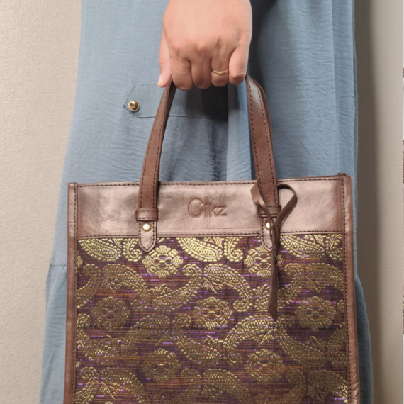 Tote Bag Kulit Kombinasi Tenun