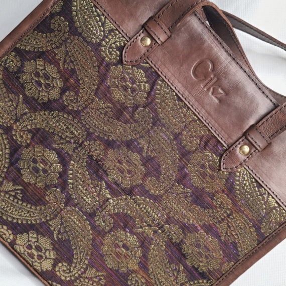 Tote Bag Kulit Kombinasi Tenun