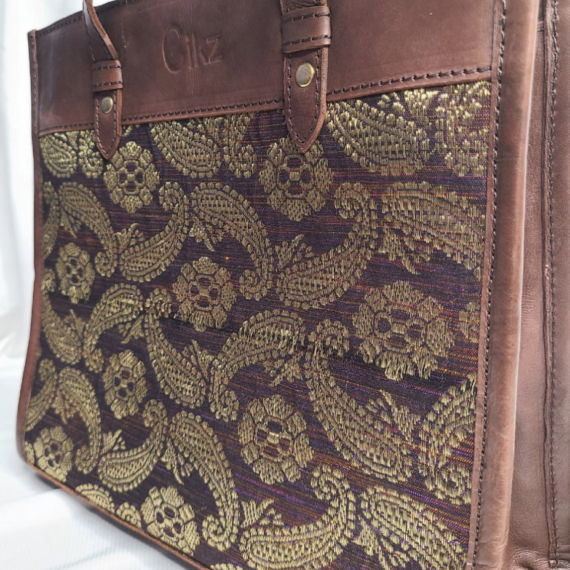 Tote Bag Kulit Kombinasi Tenun