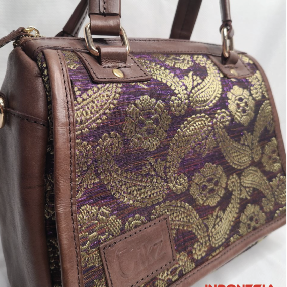 Tas Kulit Wanita Kombinasi Songket